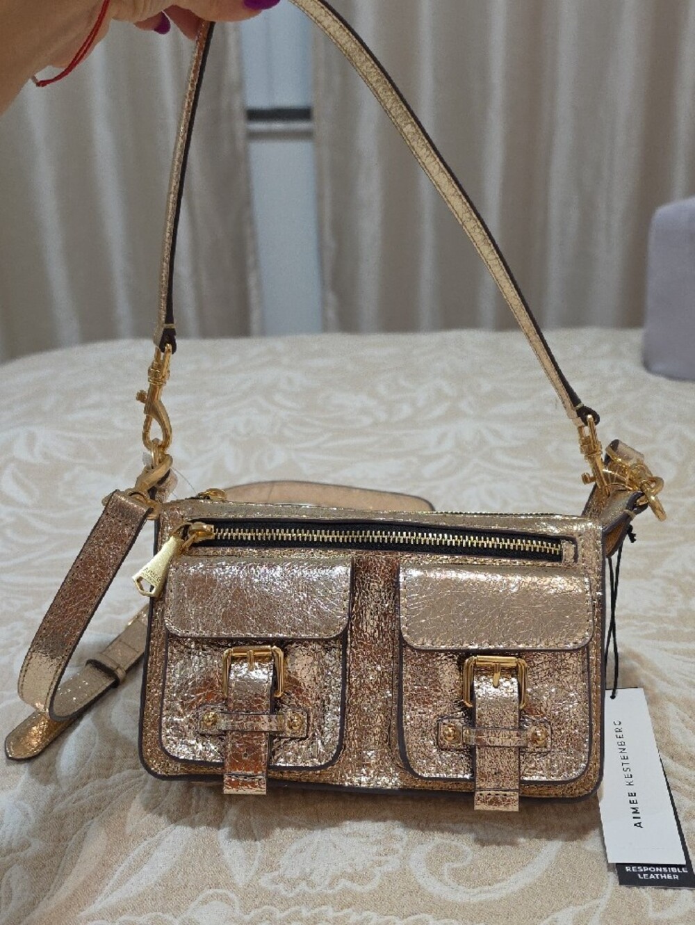Aimee Kestenberg Metallic Gold Double-Pocket Crossbody - Picture 2 of 14
